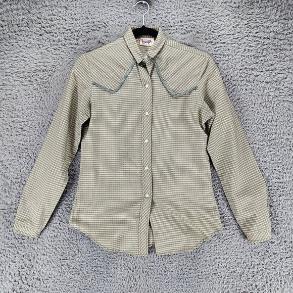Turtle Bax Shirt Womens 5 Green Long Sleeve Pearl Snap *GUC* - Picture 1 of 8